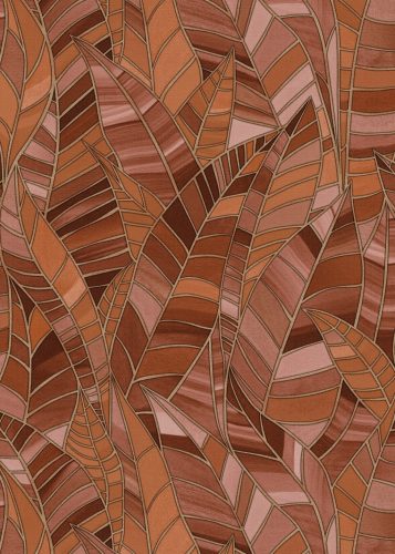 Terrakotta-arany színű levélmintás Vlies-vinyl tapéta, Erismann Elle Decoration 4, 10446-13