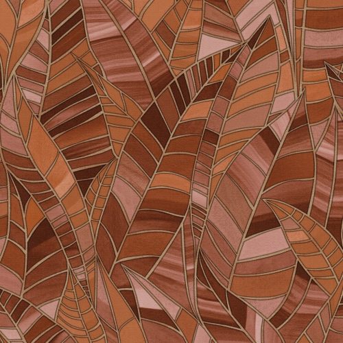 Terrakotta-arany színű levélmintás Vlies-vinyl tapéta, Erismann Elle Decoration 4, 10446-13