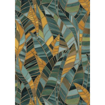   Zöld-arany színű levélmintás Vlies-vinyl tapéta, Erismann Elle Decoration 4, 10446-19