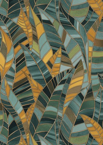 Zöld-arany színű levélmintás Vlies-vinyl tapéta, Erismann Elle Decoration 4, 10446-19