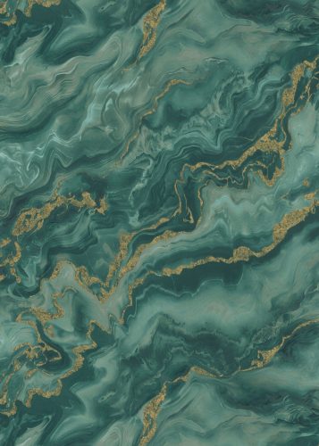 Zöld-arany színű márványmintás Vlies-vinyl tapéta, Erismann Elle Decoration 4, 10447-19