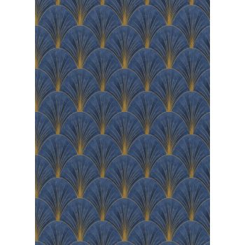   Kék-arany színű legyezőmintás Vlies-vinyl tapéta, Erismann Elle Decoration 4, 10451-08