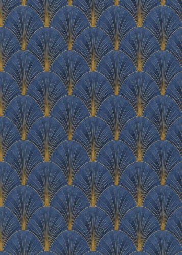 Kék-arany színű legyezőmintás Vlies-vinyl tapéta, Erismann Elle Decoration 4, 10451-08