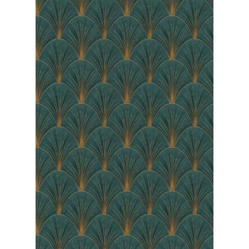   Zöld-arany színű legyezőmintás Vlies-vinyl tapéta, Erismann Elle Decoration 4, 10451-19