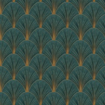   Zöld-arany színű legyezőmintás Vlies-vinyl tapéta, Erismann Elle Decoration 4, 10451-19