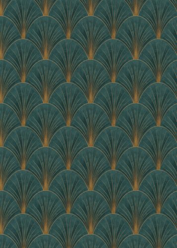 Zöld-arany színű legyezőmintás Vlies-vinyl tapéta, Erismann Elle Decoration 4, 10451-19
