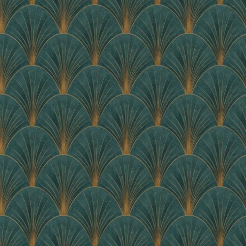 Zöld-arany színű legyezőmintás Vlies-vinyl tapéta, Erismann Elle Decoration 4, 10451-19