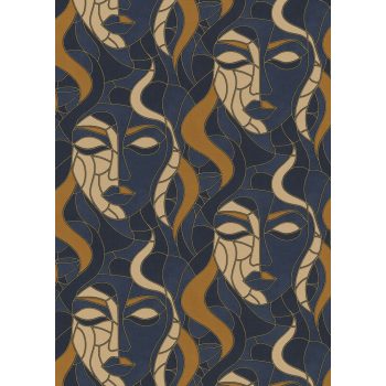   Kék-arany színű arcmintás Vlies-vinyl tapéta, Erismann Elle Decoration 4, 10458-08