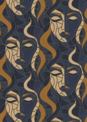 Kék-arany színű arcmintás Vlies-vinyl tapéta, Erismann Elle Decoration 4, 10458-08