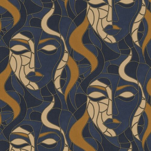 Kék-arany színű arcmintás Vlies-vinyl tapéta, Erismann Elle Decoration 4, 10458-08