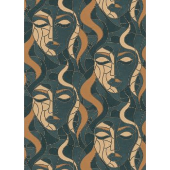  Zöld-arany színű arcmintás Vlies-vinyl tapéta, Erismann Elle Decoration 4, 10458-19