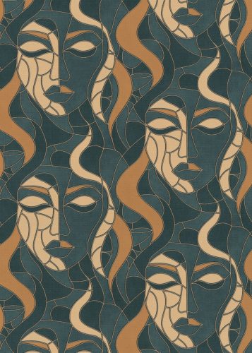 Zöld-arany színű arcmintás Vlies-vinyl tapéta, Erismann Elle Decoration 4, 10458-19