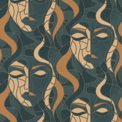 Zöld-arany színű arcmintás Vlies-vinyl tapéta, Erismann Elle Decoration 4, 10458-19