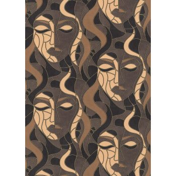  Barna-bézs színű arcmintás Vlies-vinyl tapéta, Erismann Elle Decoration 4, 10458-37