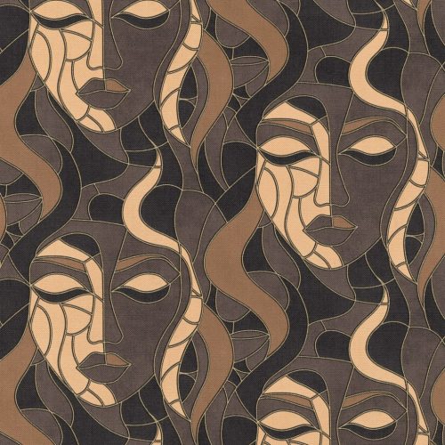 Barna-bézs színű arcmintás Vlies-vinyl tapéta, Erismann Elle Decoration 4, 10458-37