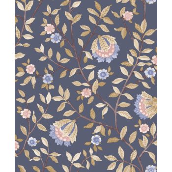   Sötétkék alapon virágmintás Vlies tapéta, Botanique B19911