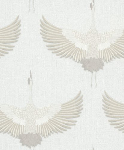 Tört fehér alapon bézs színű darumadár mintás Vlies tapéta, Kumano 1834529
