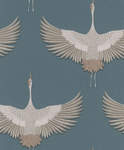 Türkiz alapon bézs színű darumadár mintás Vlies tapéta, Kumano 1834531