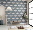 Türkiz alapon bézs színű darumadár mintás Vlies tapéta, Kumano 1834531