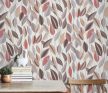 Tört fehér alapon szürke, barna és piros levélmintás Vlies tapéta, Gentle 10431-11
