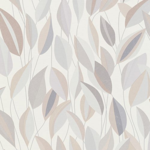 Tört fehér alapon szürke levélmintás Vlies tapéta, Gentle 10431-31