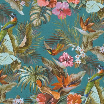   Türkiz színű növényi mintás vlies-vinyl tapéta, Eldorado 15514