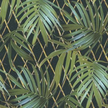   Fekete-zöld színű levélmintás vlies-vinyl tapéta, Eldorado 15518