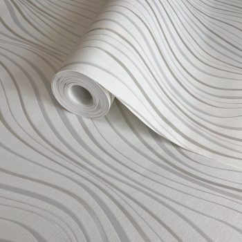   Tört fehér-ezüst színű hullámmintás Grandeco vlies-hab tapéta 2026