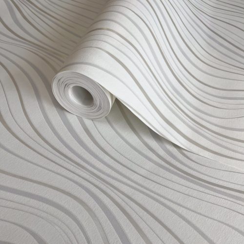 Tört fehér-ezüst színű hullámmintás Grandeco vlies-hab tapéta 2026