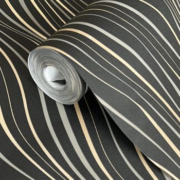   Fekete-arany színű hullámmintás Grandeco vlies-hab tapéta A75002